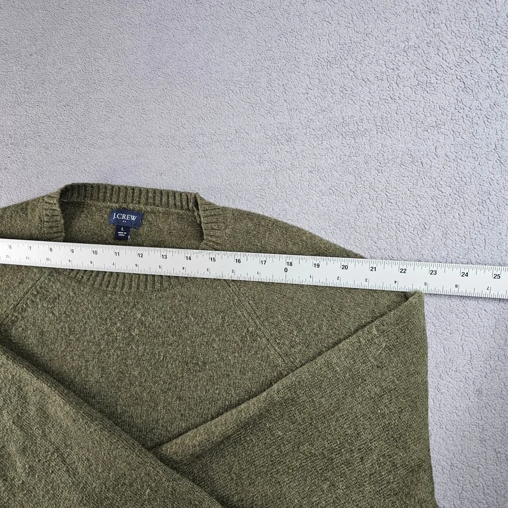 J.CREW Knitted Sweater Men's Large Mossy Green Lamb's Wool Long Sleeve Crew Neck - Picture 4 of 9